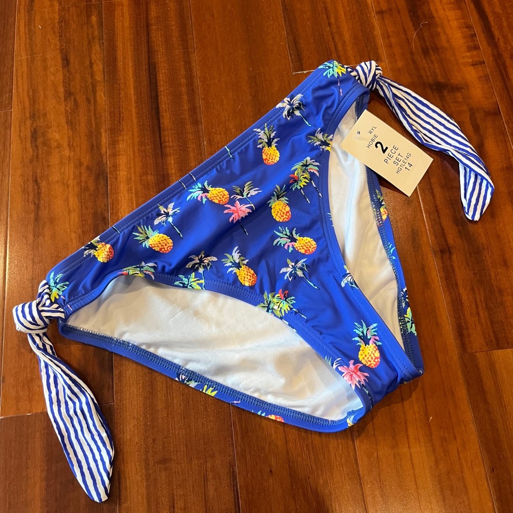 Hobie Kids Girls Swim Bikini Bottom Blue Pineapple Palm Tree‎ Children Size 14